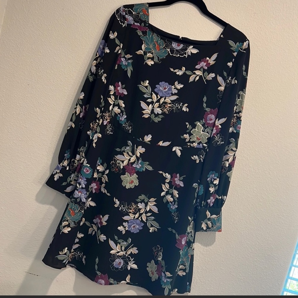 LOFT Black Floral Long Sleeve Dress